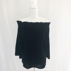 J.Crew NWT Black Velvet Off Shoulder Top Size M